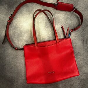 Calvin Klein Red Leather Bag w/ removable strap